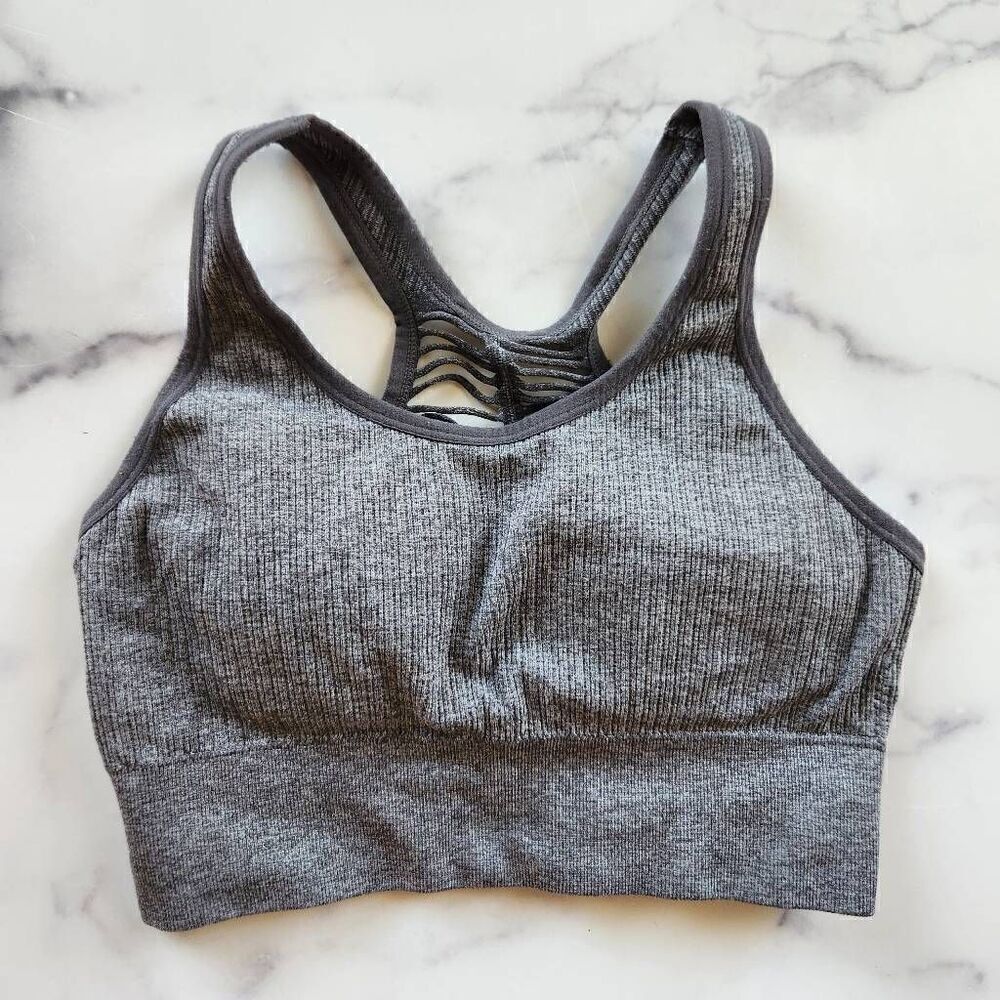 Pro fit women's medium padded graphite Gray racerback mesh grunge sports bra